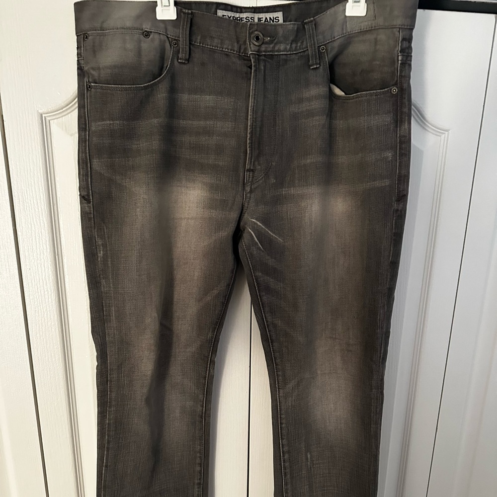 MenS Gray Express Jeans Used Good Condition 35 x 32 Rocco Slim Fit skinny Leg